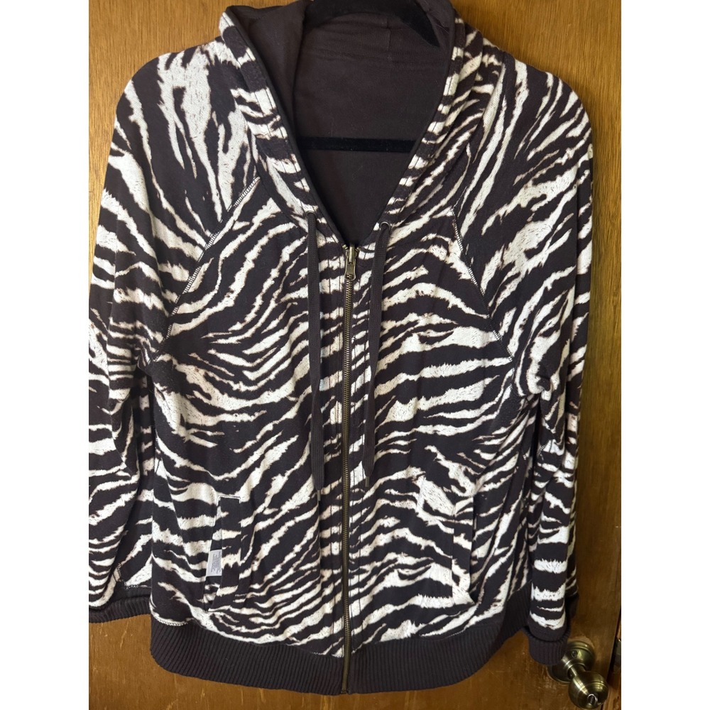 Womens Zebra Print Full Zip Hoodie Animal Pattern Raglan Sweatshirt Black White